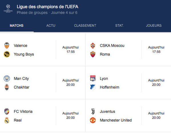 Ligue des champions : voici le programme complet de ce mercredi 