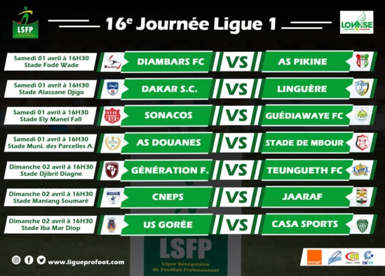 Ligue 1 (16ej) : programme du week-end, Diambars contre Pikine, ce samedi