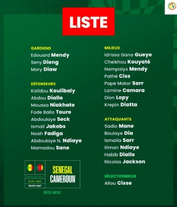 Amical Sénégal-Cameroun : Aliou Cissé a publié une liste de 26 joueurs, Fatiga et Sané convoqués