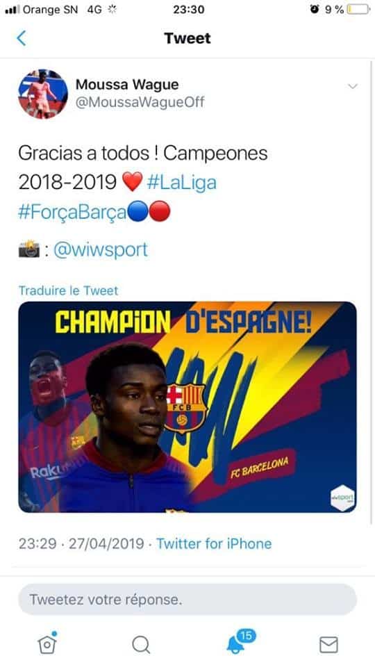 Barcelone : Moussa Wagué, champion  à seulement 20 ans