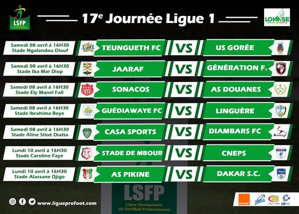 Ligue 1 (17Ej) : le choc entre Casa Sports-Diambars, le programme du week-end