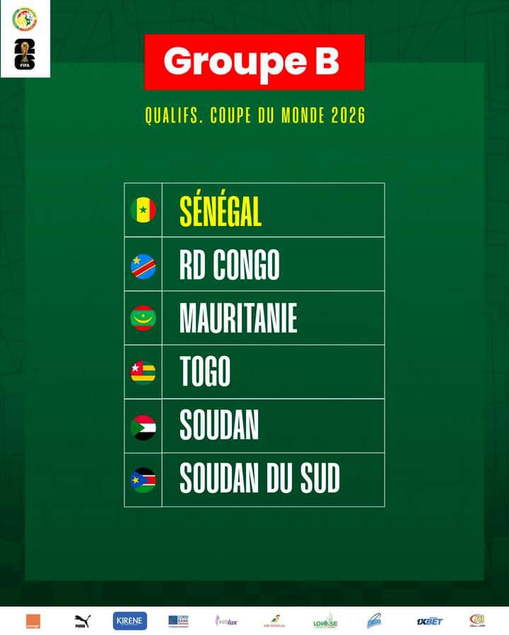 Eliminatoires CM 2026 : le Sénégal avec la RDC, la Mauritanie….