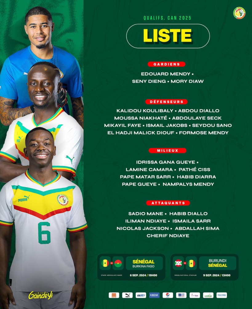 Éliminatoires CAN 2025 : Aliou Cissé convoque une liste de 26 Lions