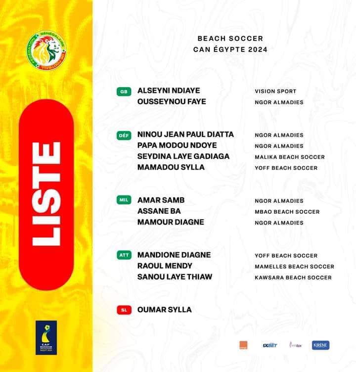 Beach Soccer : Voici la liste de 12 "Lions" convoqués pour la CAN