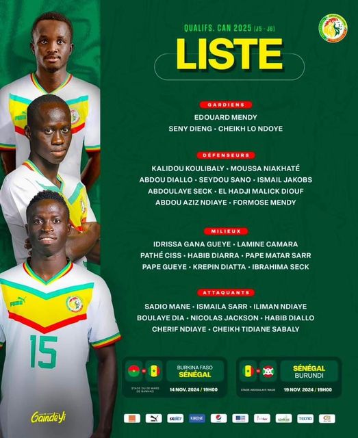 CAN 2025 (Q) : Pape Thiaw publie sa liste, Krépin de retour, Mory zappé, Sabaly récompensé, la surprise Ibrahima Seck