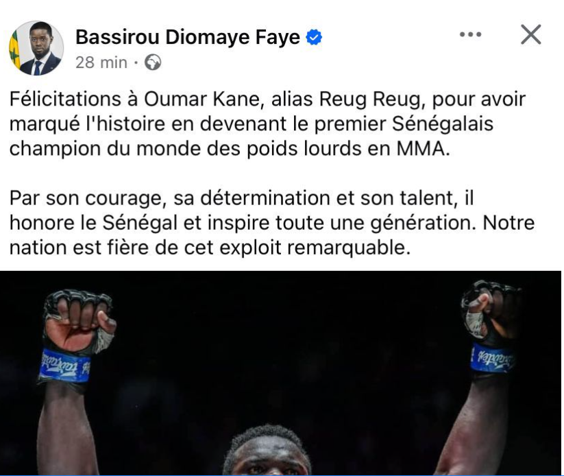 MMA : les félicitations du Président à Reug Reug